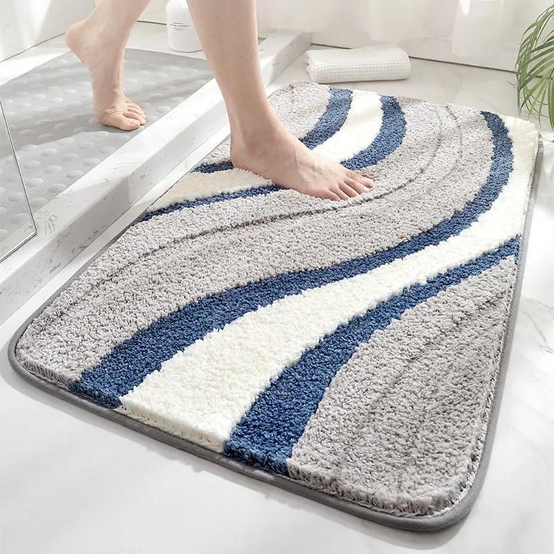 Modern Minimalist Bath Mat, Thickened Plush Shower Rug, Premium Ultra-Soft Microfiber Non-Slip Bathroom Doormat with Quick-Dry