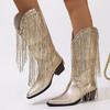 Medium Tube Fashion Boots Large Size Retro Thick Heel Pleated Foot Set V Port Western Knight Boots