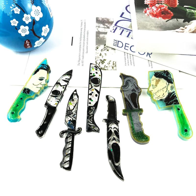 Shiny Glossy Halloween Dagger Ornaments Silicone Epoxy Resin Mold DIY Keychain Pendant Jewelry for Valentine Gift Craft