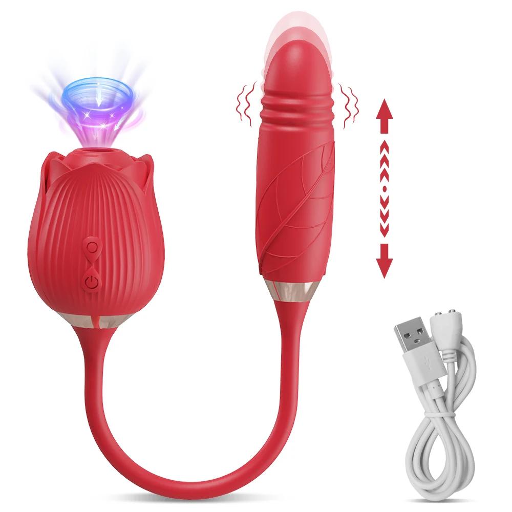 Rose-Sucking Vibrator for Women Thrusting Dildo Nipple Vacuum Sucker Clitoris Stimulator Female Vibrating Egg Adult Sex Toys