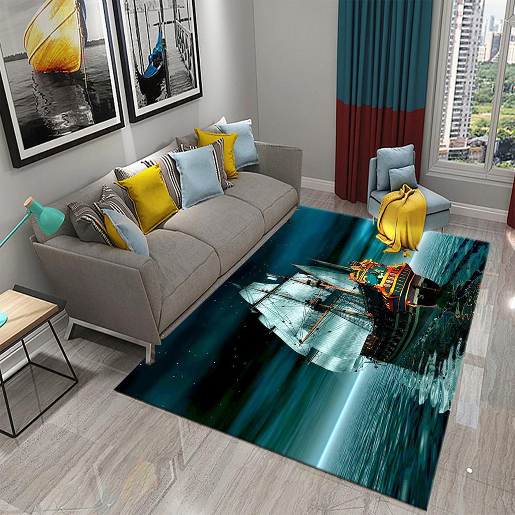 Bedroom Living Room Door Mat Balcony Decorative Floor Mat Bathroom Non-slip Door Mat Retro Pirate Ship Carpet