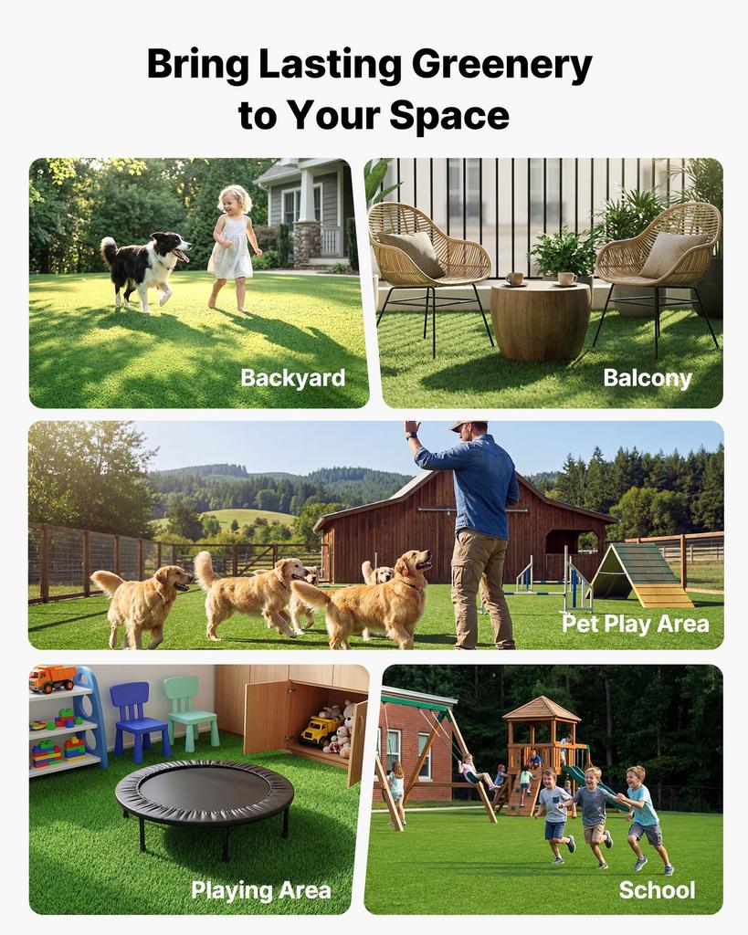 Artificial Grass, 457.2 X 213.36 Cm Fake Grass Turf Rug, 3.5 Cm Pile Height Realistic Synthetic Lawn Carpet Roll Mat, Easy Clean Drainage Holes for