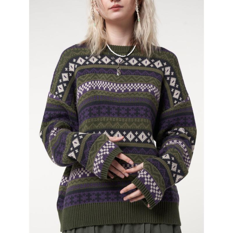 Women's Early Autumn Loose Thin Casual Fashion Collision Splicing Long-sleeved Blouse Pullover Wool Sweater