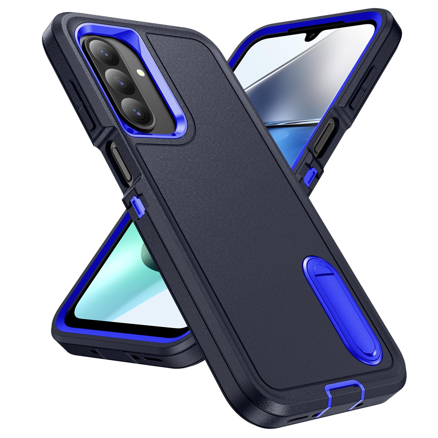 

For Samsung Galaxy A26 5G Case Kickstand Phone Cover PC+Silicone+EVA 3-in-1 Design Dark Blue+Sapphire