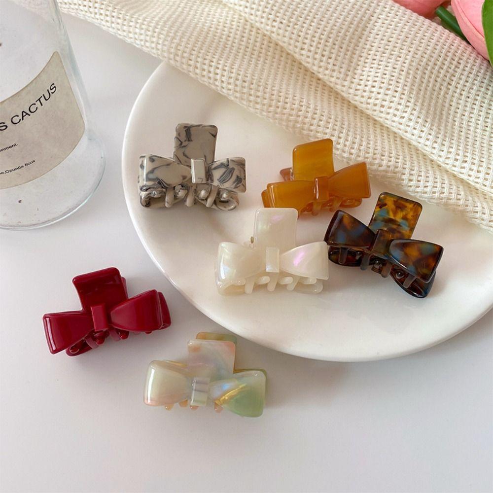 Ponytail Holder Bow Hair Claw Colorful Bowknot Hair Clip Sweet Acetate Claw Clip  Party