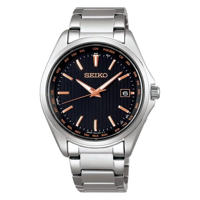 Seiko Watch Seiko Selection Titanium Solar Radio World Time SBTM293 Silver/Black & Pink Gold