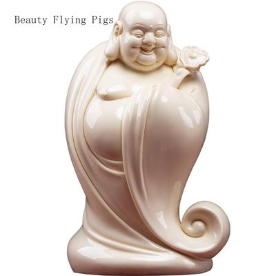 1 STÜCK Weißes Porzellan Maitreya Buddha Statue Zuhause Wohnzimmer Dickbäuchiger Lachender Buddha Keramik Dekoration Eröffnungsgeschenk