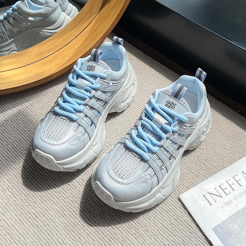 Spring Summer 2025 New Style Women's Casual Sneakers Vintage Thick Bottom Breathable Mesh Shoes Increased Height