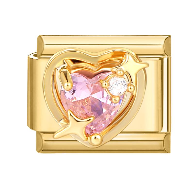 Gold Color Devil Eyes Heart Sexy Cherry Rose Zircon Italian Charm Links Fit 9mm Stainless Steel Bracelet Women DIY Making Gifts