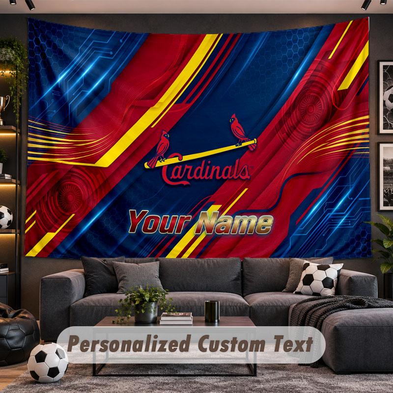Wall Hanging Tapestry Custom NameSt. Louis Cardinals Pattern Personalized Printed Fabric Wall Decor