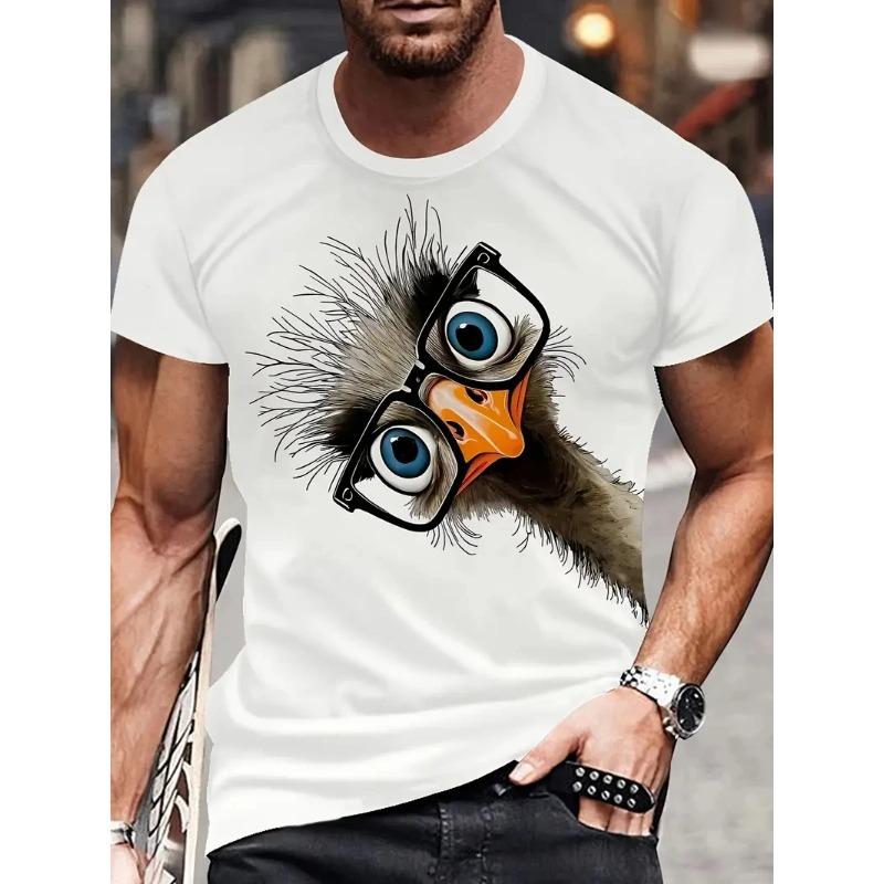 

Графические футболки со страусом с 3D-принтом, смешные футболки с животными для мужчин и женщин, модные летние повседневные футболки свободного кроя 3XL
