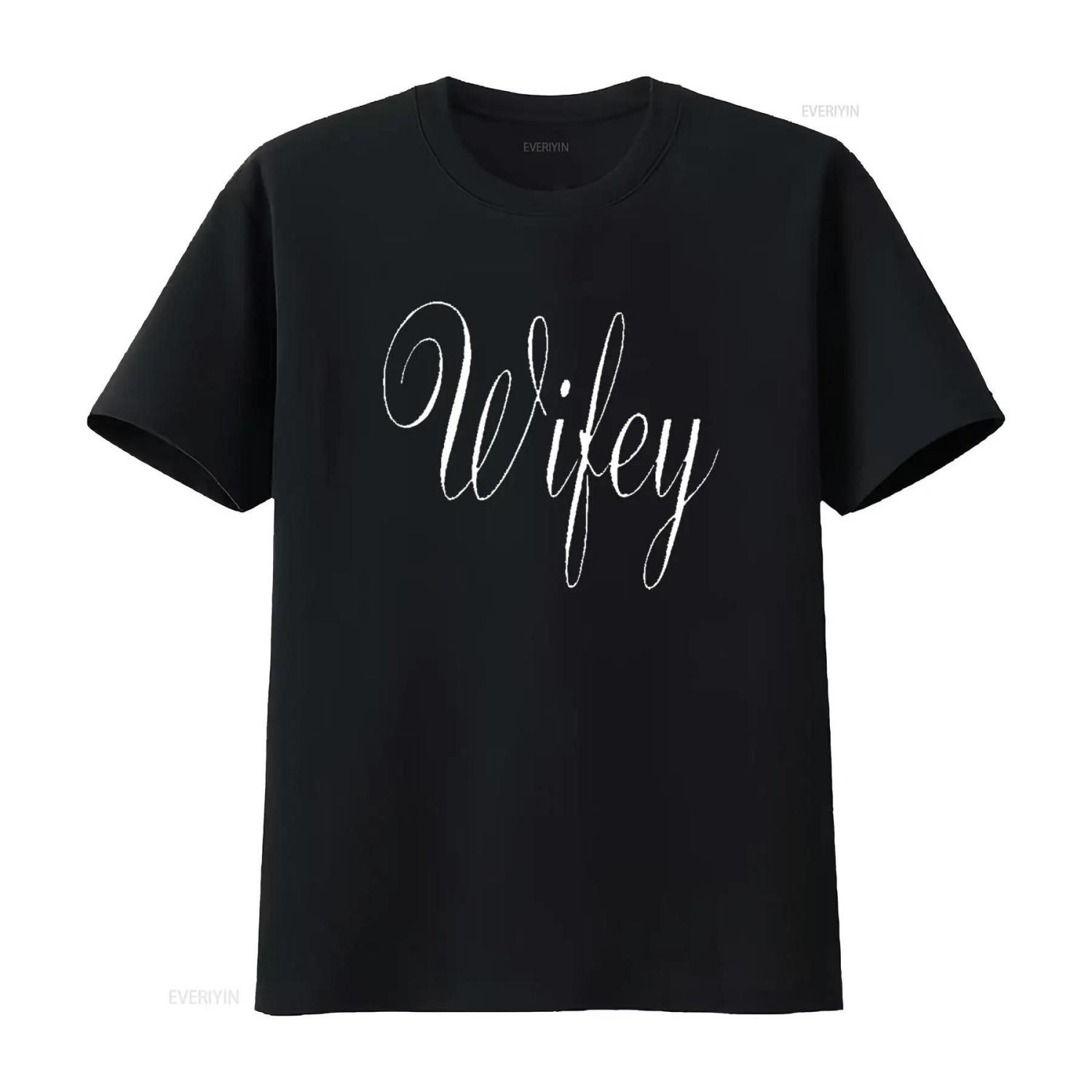 

Wifey T Shirt Womens Cotton Dark Black Small Vintage Washed Designer Clothes Soft Fashion Slightly Casual Graphic Versatile S