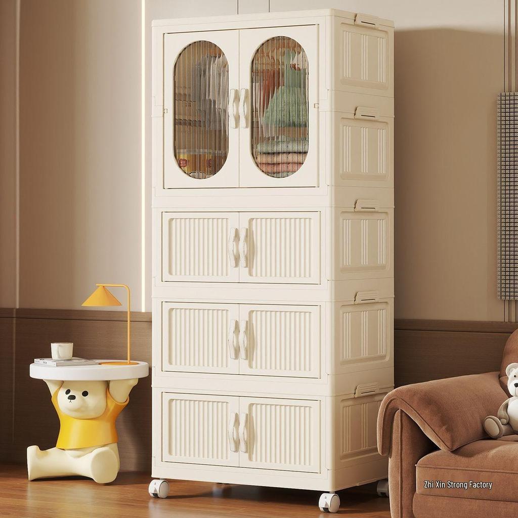 Kids' Multi-layer Plastic Wardrobe with Wheels | Folding Storage Cabinet for Baby Clothes