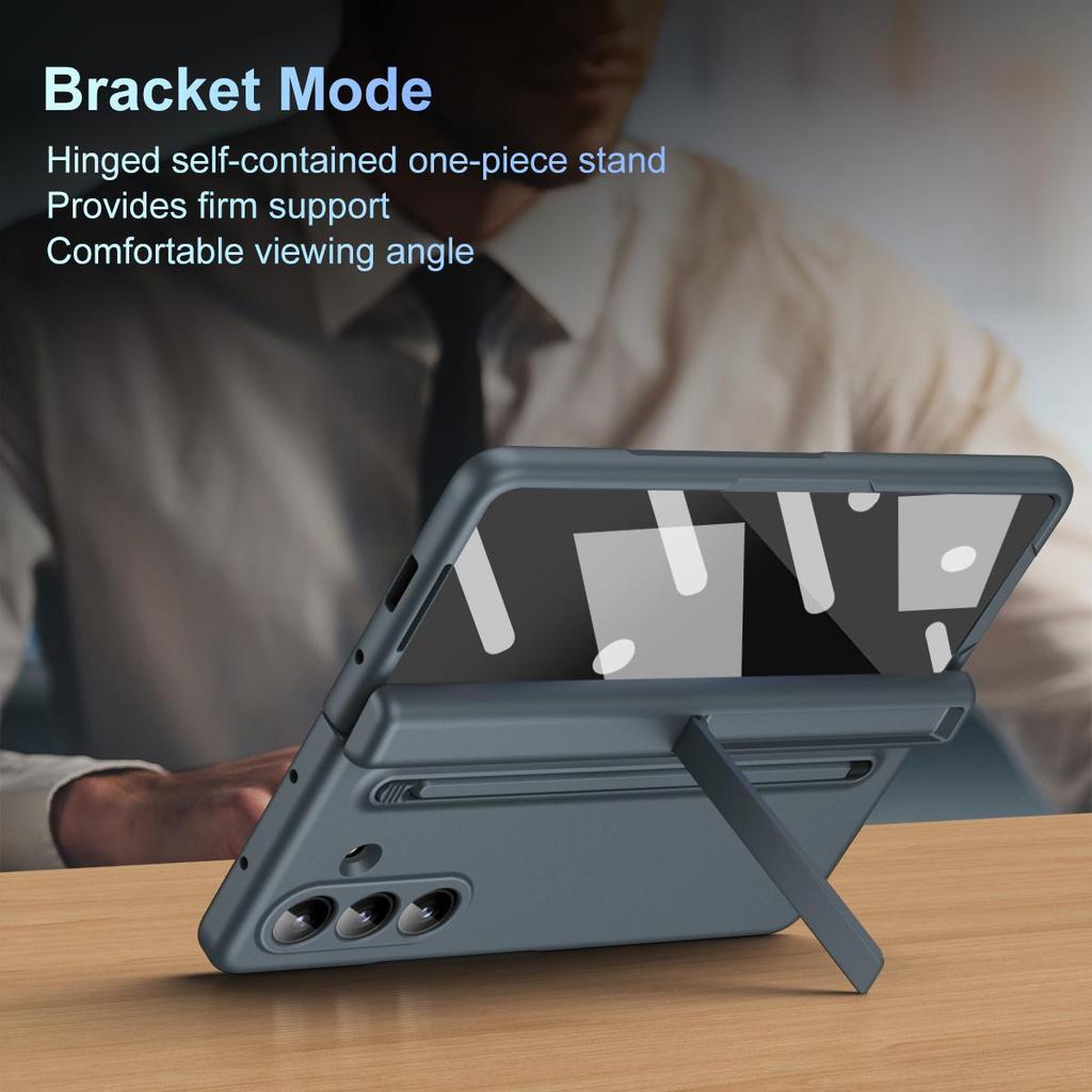 Phone Case For Samsung Galaxy Z Fold 7 Hinged Protection ,Shockproof PC + Tempered Glass Film Holder Back Cover With Pen slot and Stylus New