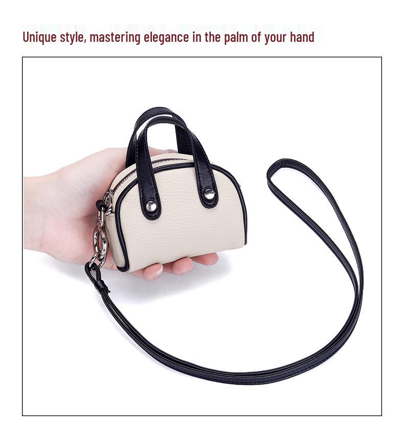 Genuine Leather Mini Lanyard Coin Purse - Ladies Bowling Style Lipstick Storage Bag