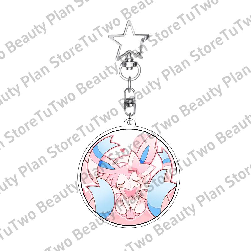 Girly Heart Acrylic Anime Sylveon Espeon Glaceon Eevee Cartoon Keychain Key Chains Keyrings Jewelry Fans Gifts Accessories Toys