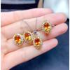 Women Jewelry Set Citrine Ring Pendant Earrings Crystal Clean Silver Plated Elegant Gift for Her