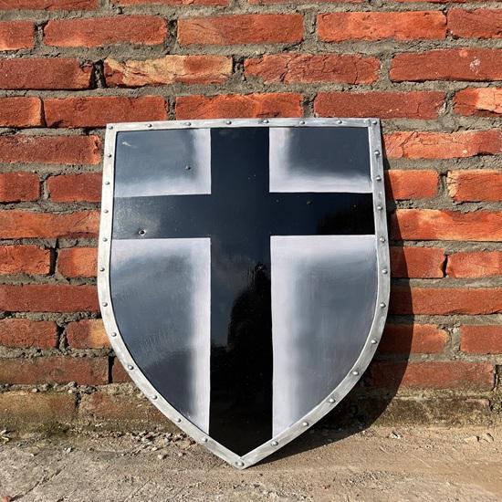 Set of 2 Medieval Knights Viking Templar Red Cross and Black Cross Shield Knightfall Authentic Hand Forged Shield 71.12 Cm