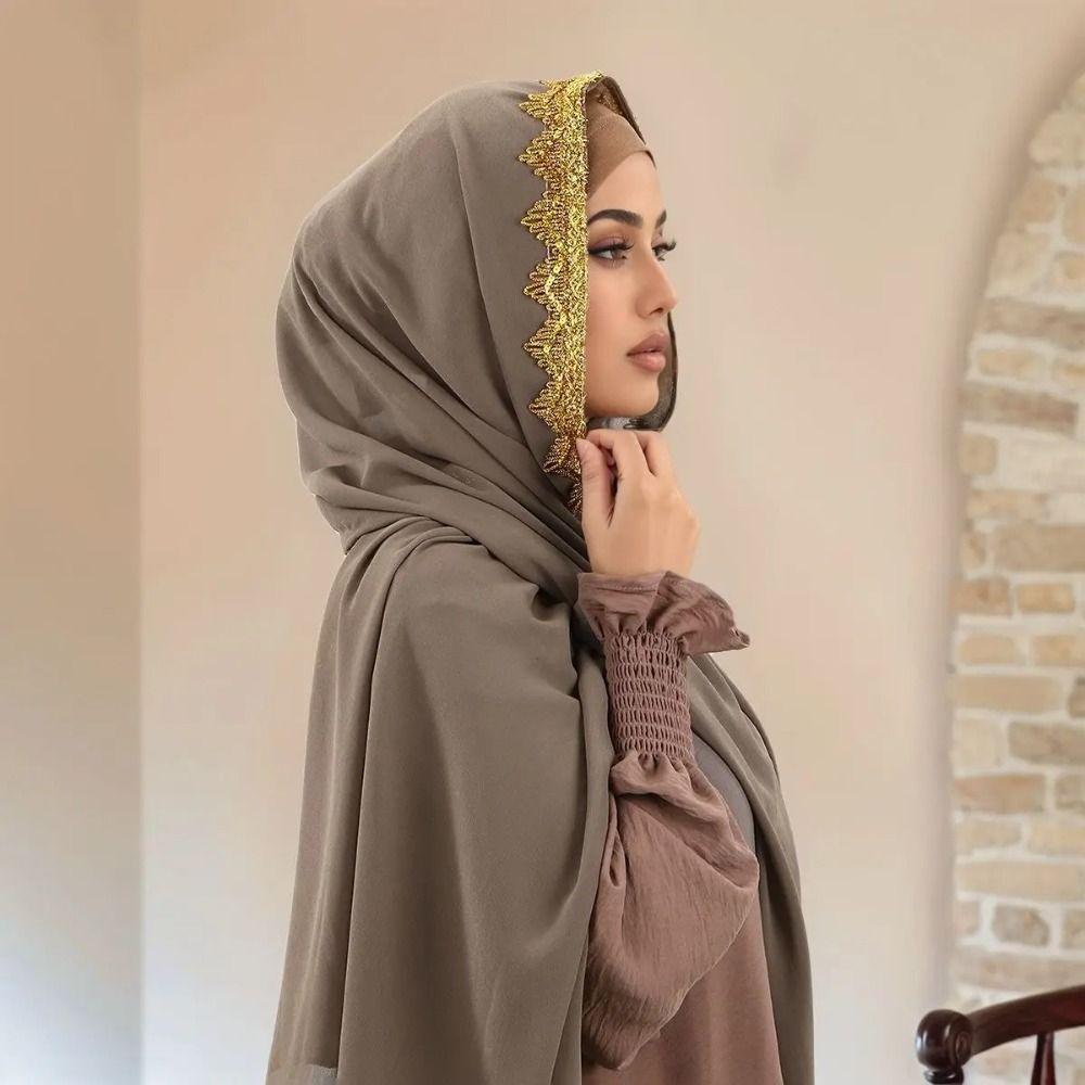 Silk Islamic Turban Gold Sequin Wraps Shawl Fashion Chiffon Hijab Scarf  Beach
