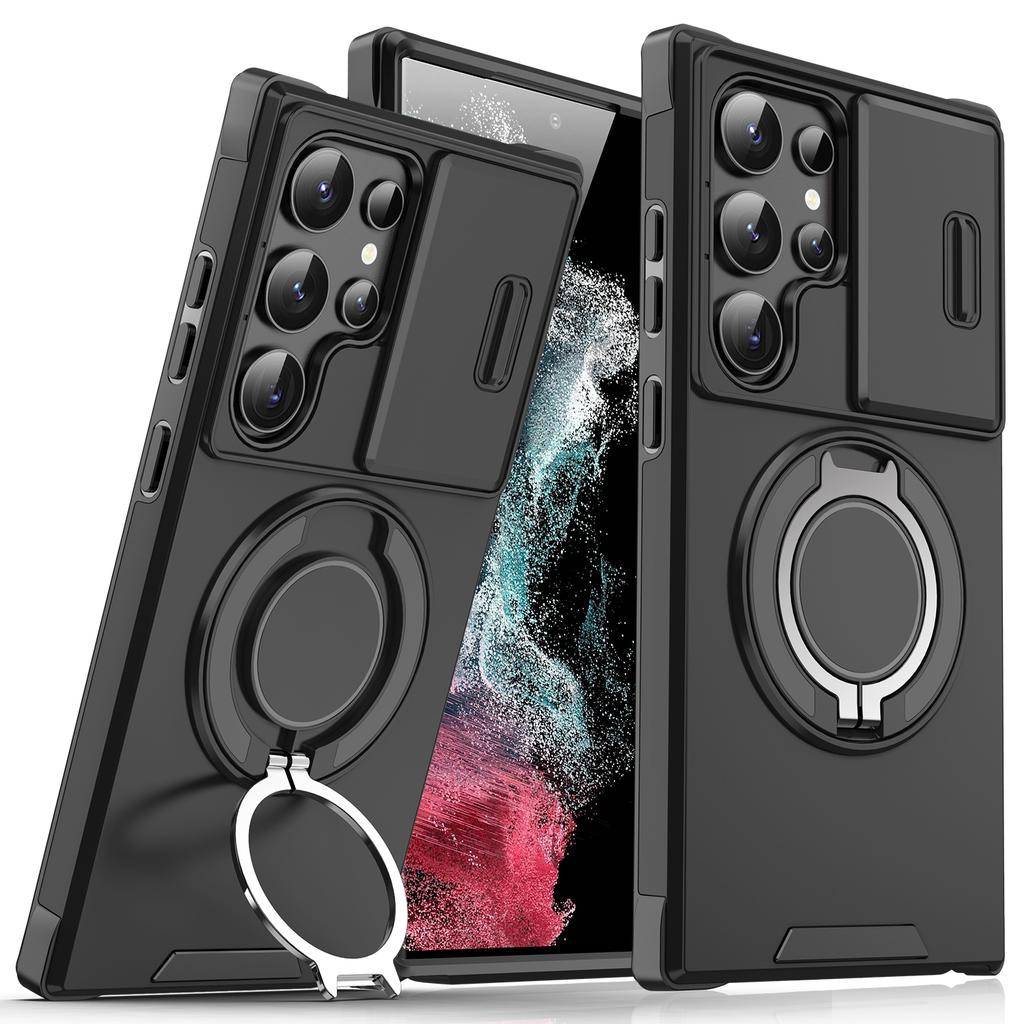 For Samsung S26 Ultra Case Galaxy S25 S24 S23 S22 S21 Ultra + Cover New Armor Case Slide Lens Protect Magnetic Ring Holder Cover