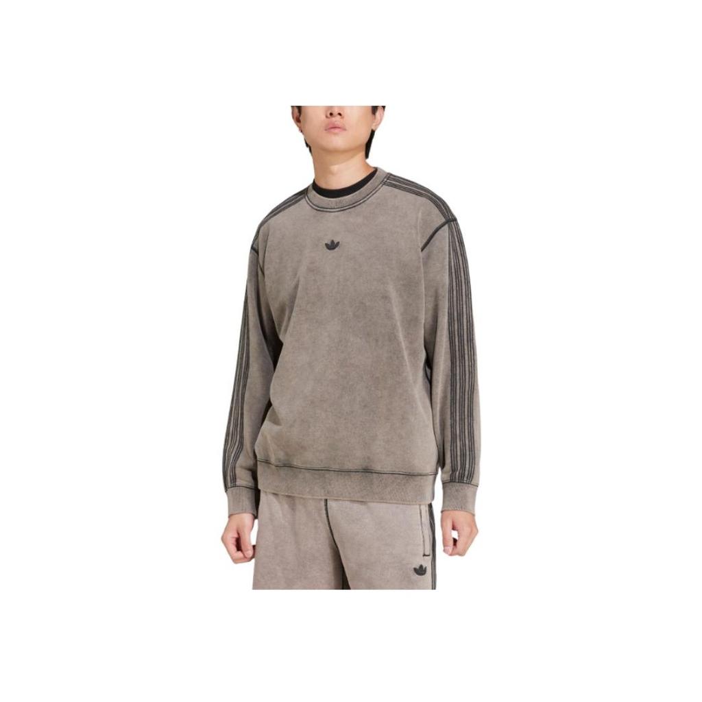 Adidas Premium Essentials Retro Washed Crew Sweatshirt Black Men Streetwear JD0246