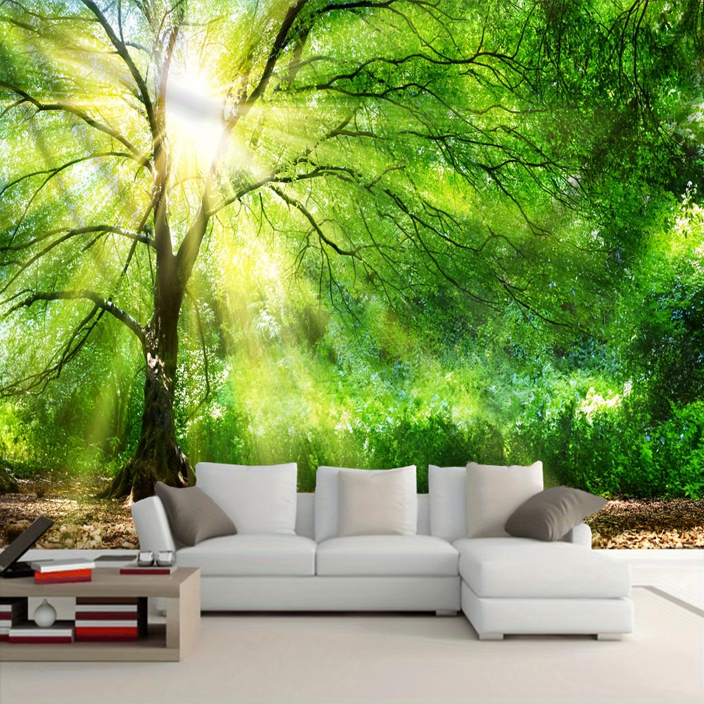 Sunshine Forest Tree Tapestry Green Leaf Canopy Light Ray Nature Wall Decor Living Room Sofa Backdrop Serene Woodland Meditation
