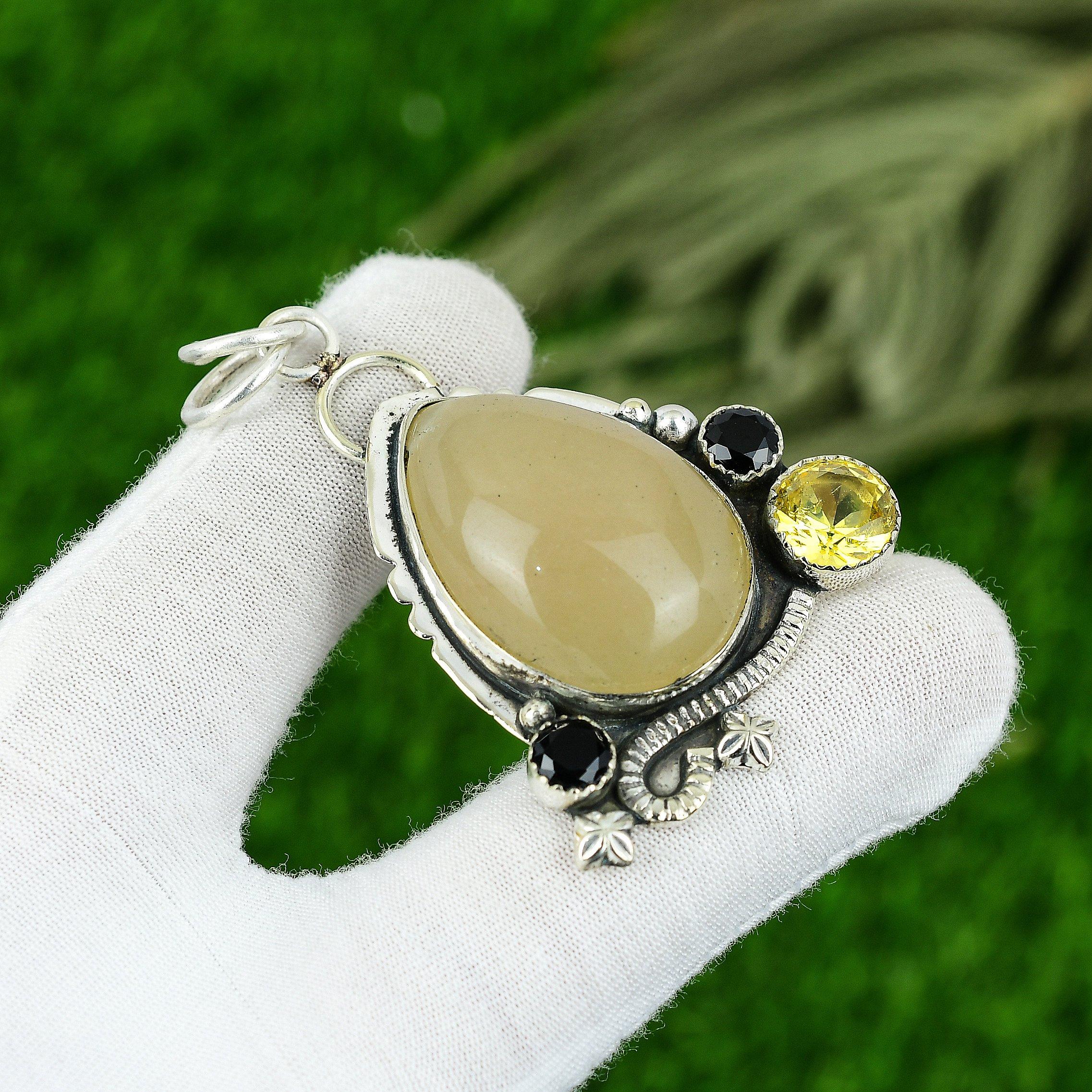 

Womens day Deal Sterling Silver Golden Rutile Stone Citrine New Pendant Jewelry