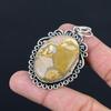 Petrified Wood Jasper Gemstone Mother Anniversary Bezel Pendant Sterling Silver