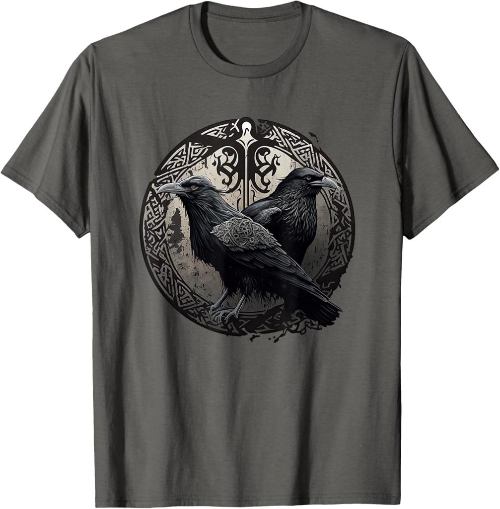 Huginn Muninn Ravens Norse Mythology Viking Symbol Graphic TShirt Men Casual Cotton Tee