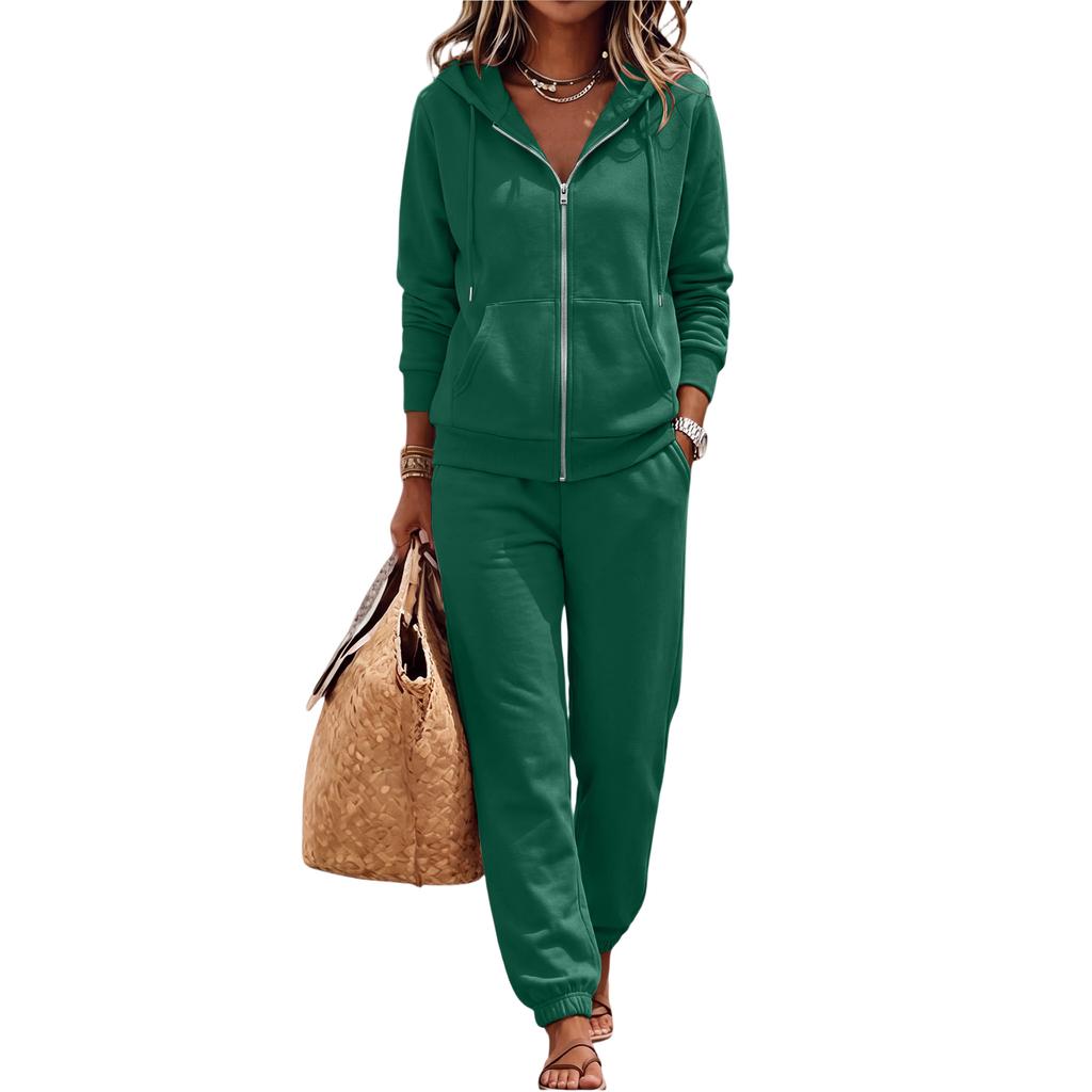Women's Casual Hoodie Jacket Set for Fall and Winter, Comfortable Fashion Outfit