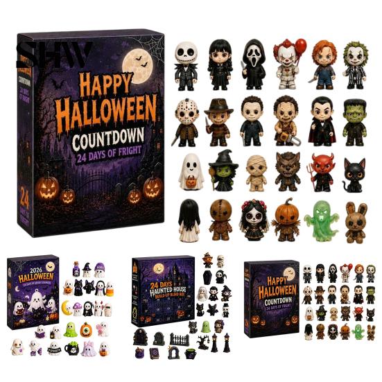 24-Tage-Box Halloween Adventskalender 2026, Countdown mit 2D-Flachgeschenken für Erwachsene Kinder Acryl-Mini-Figuren, Sammler-Überraschung Mädchen