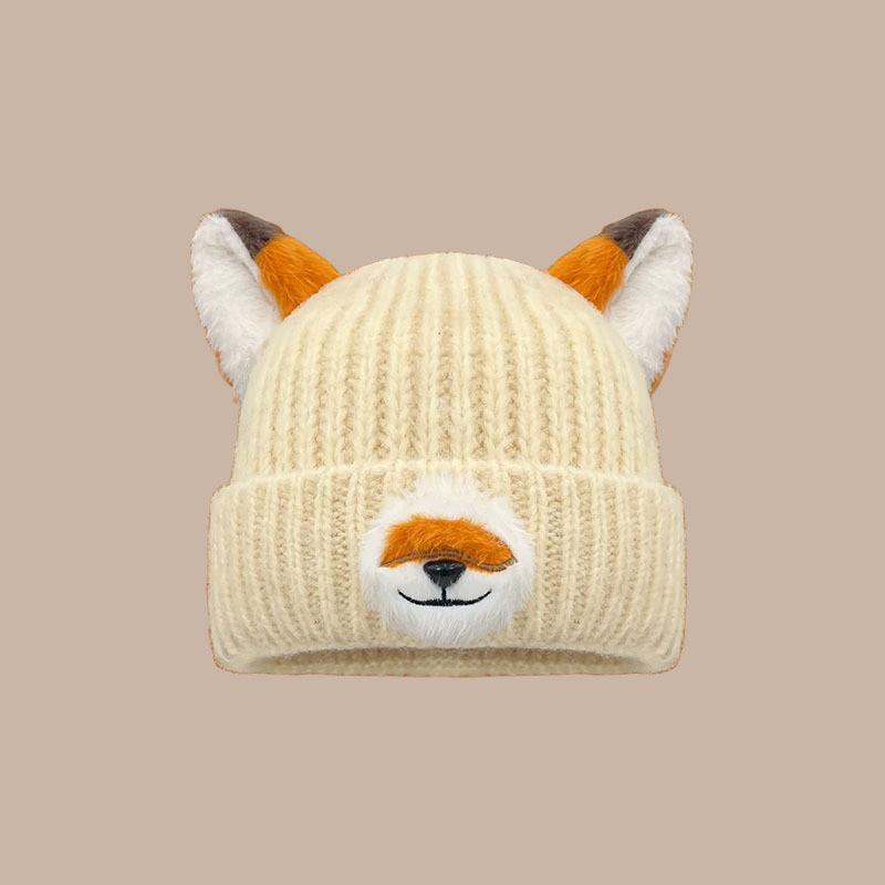 Cappello in Maglia Arancione a Volpe con Orecchie da Cartone Animato per Calore Invernale e Stile Casual