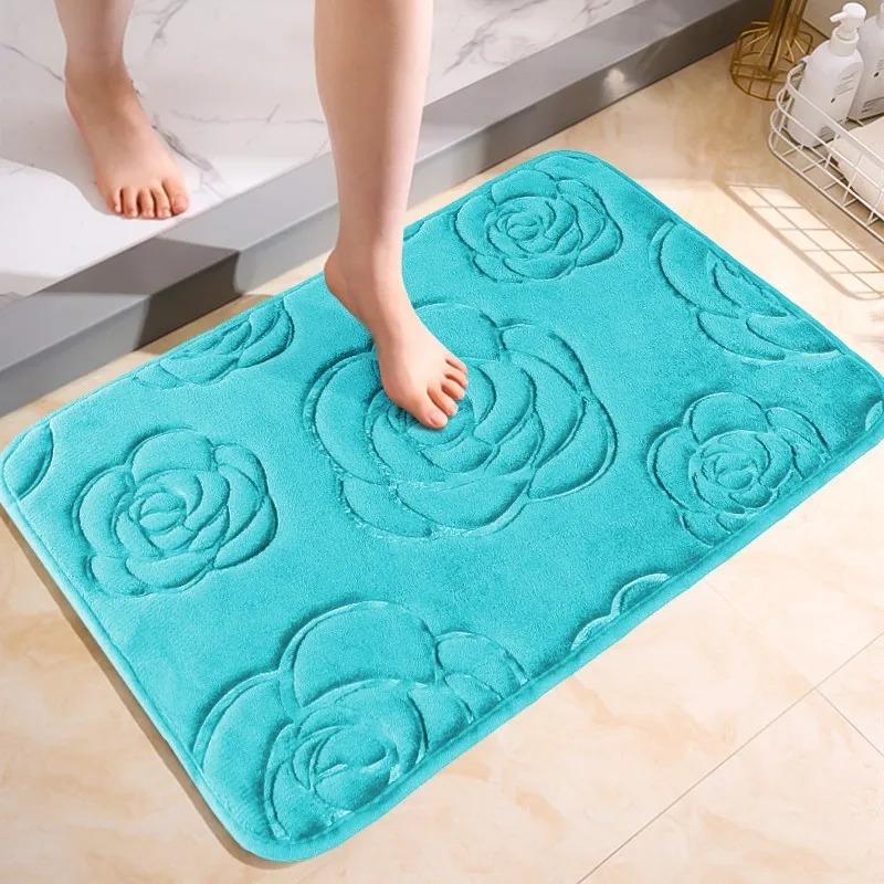 Flower Engraving Bathroom Mat Bath Non-slip Carpets In Wash Basin Bathtub Side Floor Rug Shower Room Doormat Memory Foam 3D Pad