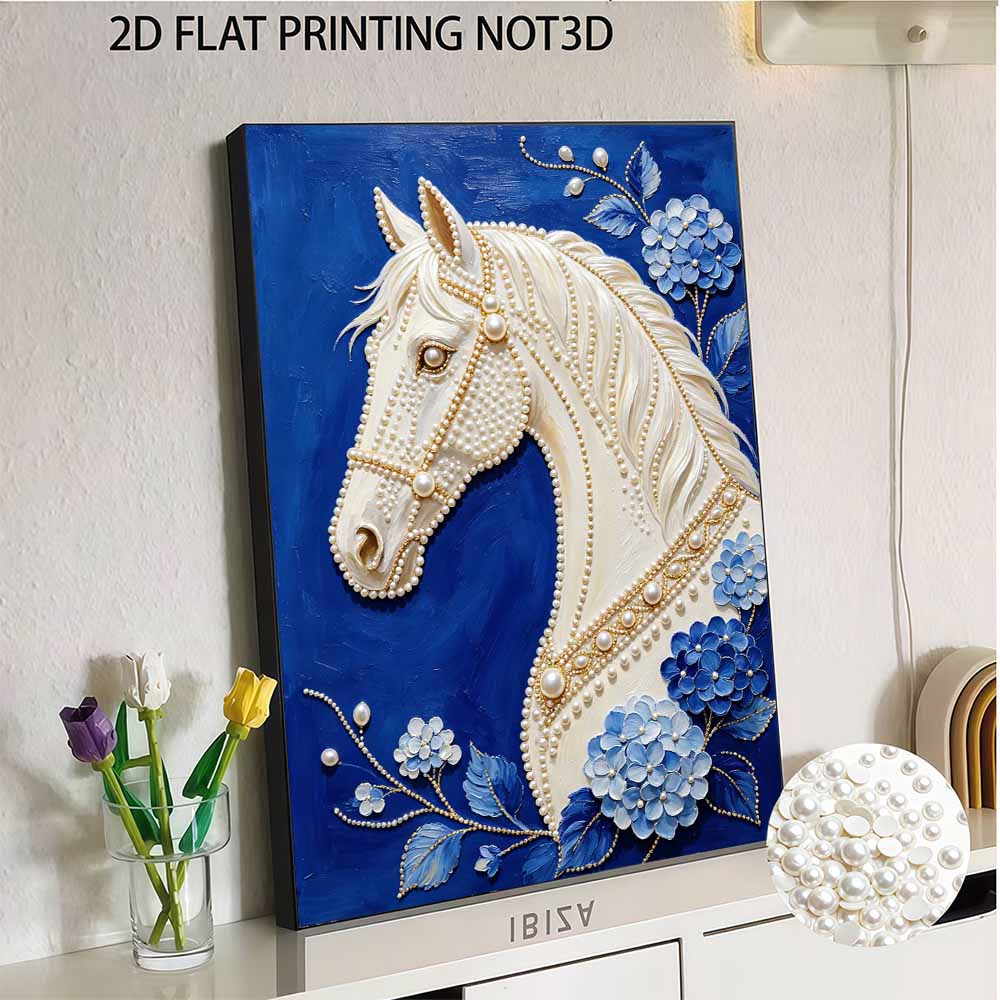 DIY Pearl Embroidery Diamond Painting Kit White Horse Floral Sparkling Beads Art Craft Handmade Decoration Gift for Home