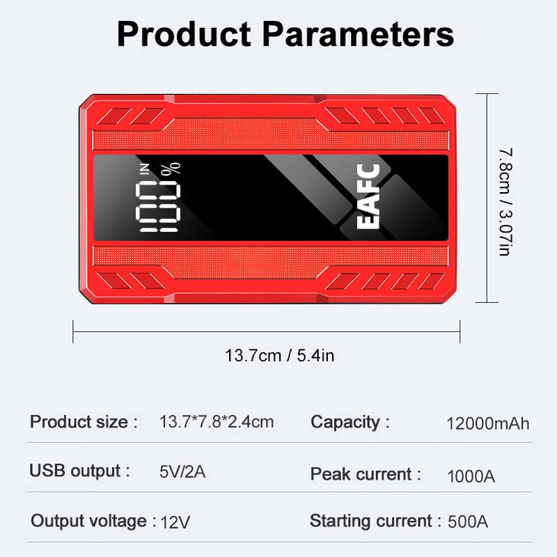 EAFC 12V Car Jump Starter 1000A PowerBank Emergency Start Booster Battery Starting Device BoosterLED Light Power Bank for Car