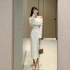 Temperament Muse Fan Gentle Wind White Shoulder Knitted Dress High Sense Women's Autumn and Winter New