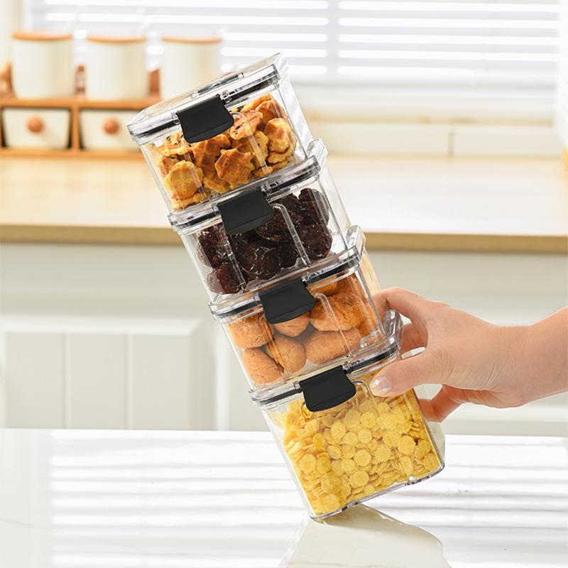 Transparent Airtight Food Grade Storage Jar: Moisture-Proof, Square/Rectangular Kitchen Container for Grains and Chinese Medicine