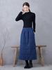 Autumn/Winter Navy Blue Quilted Cotton Midi Skirt - Plus Size, Slimming, Versatile, Chinese-Inspired, Intellectual Style