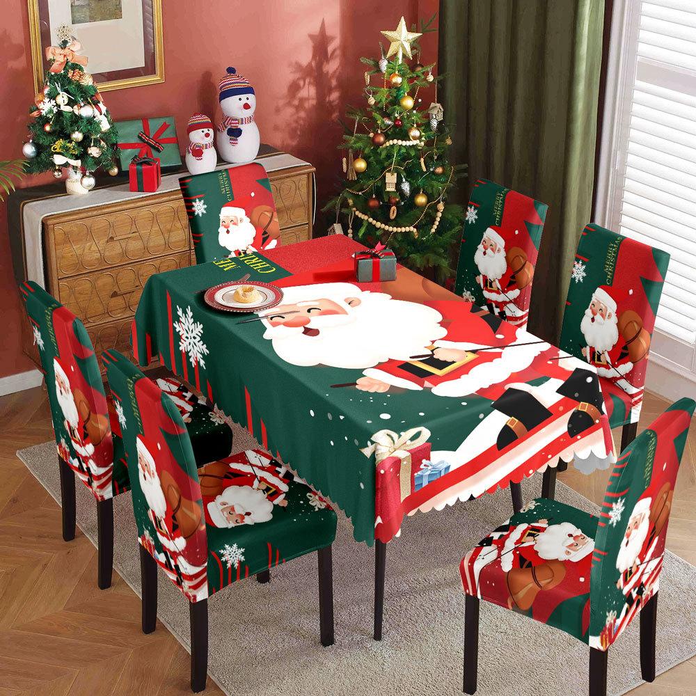 Christmas Waterproof Printed Tablecloth and Chair Covers Set Holiday Dining Decor for Home