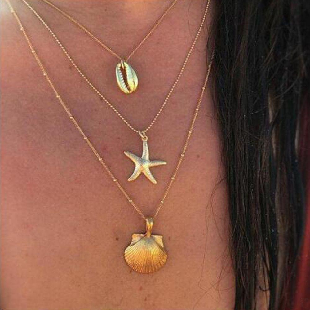 Women Gifts Chain Choker Multilayer Shell Necklace Cowry Seashell Pendant Bohemian Beach Jewelry