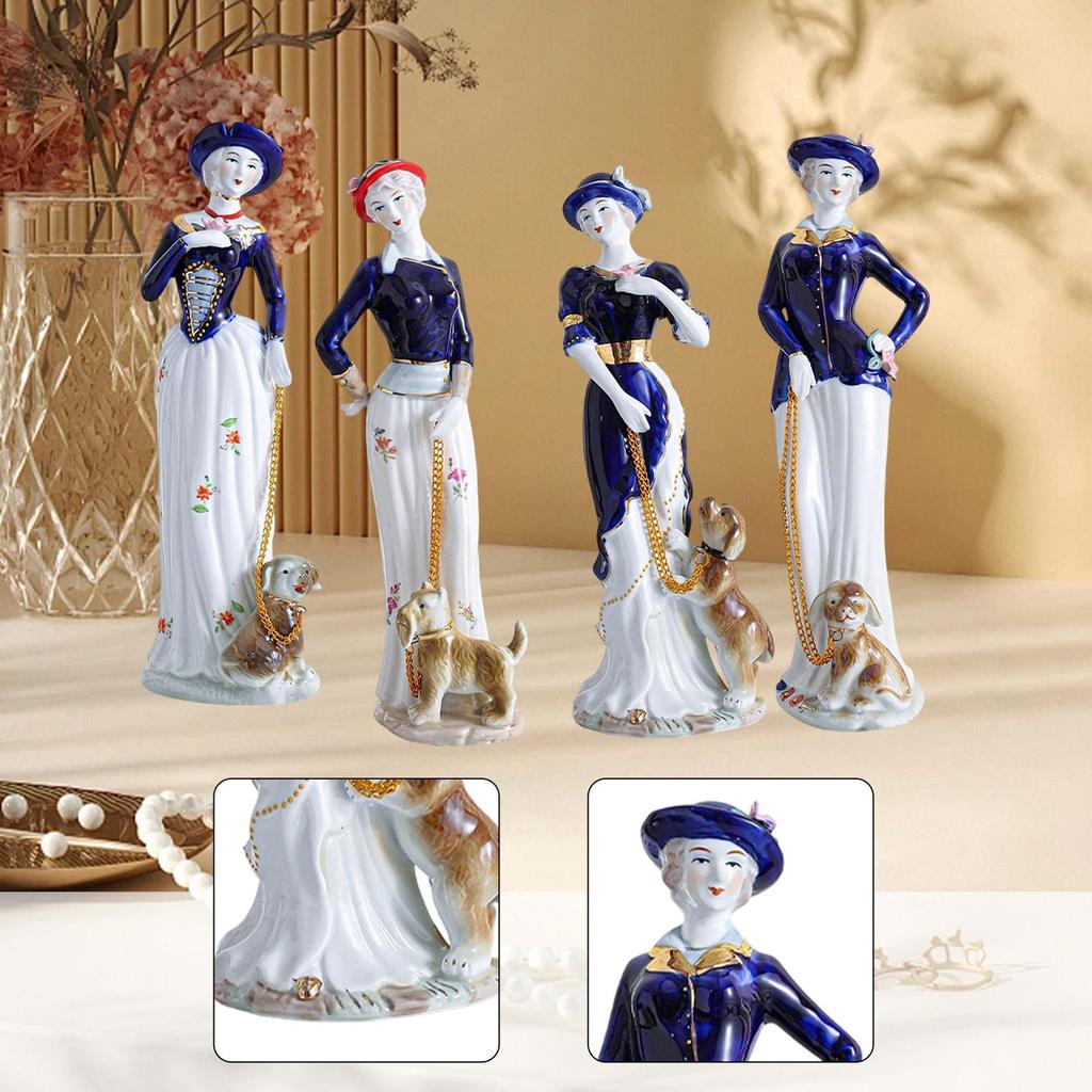 Girl Figurine European Crafts Ceramic Lady with Dog Statue Sculpture Girl Statue for Entrance Cabinet Shelf Housewarming Gifts