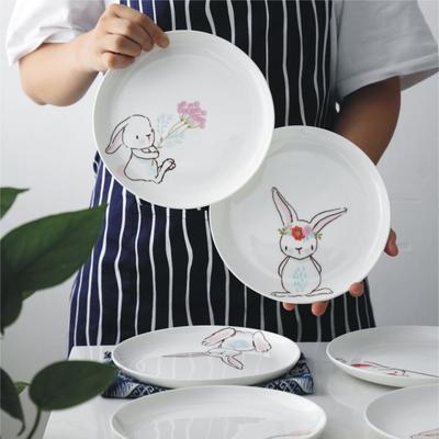 Piatto da Cena in Ceramica con Coniglio da 8 Pollici Piatti con Coniglio Pasquale Piatto da Dessert per Tè Pomeridiano Piatto per Pasta Piatto da Servizio per Feste Adatto al Microonde