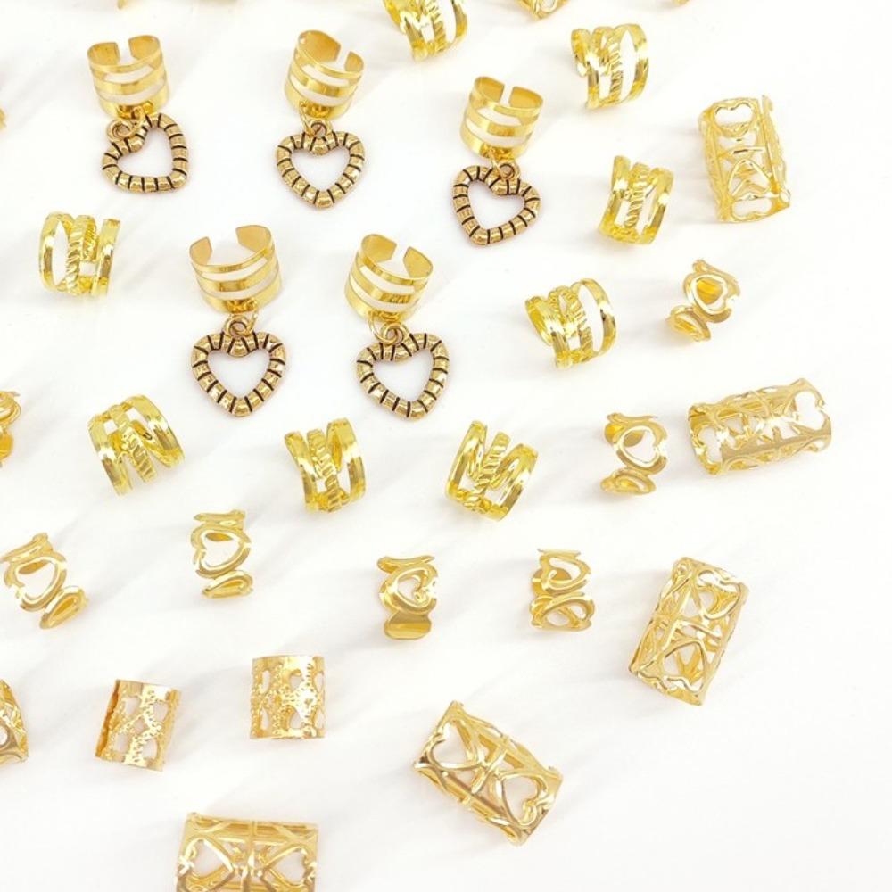 45pcs Dread Locks Hollow Out Hair Ring Hair Braiding Hair Braid Tubes Gold Dreadlocks Beads  Decor