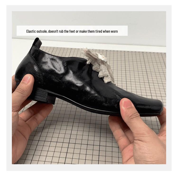 Retro Square Toe Chunky Heel Leather Ballet Shoes for Women