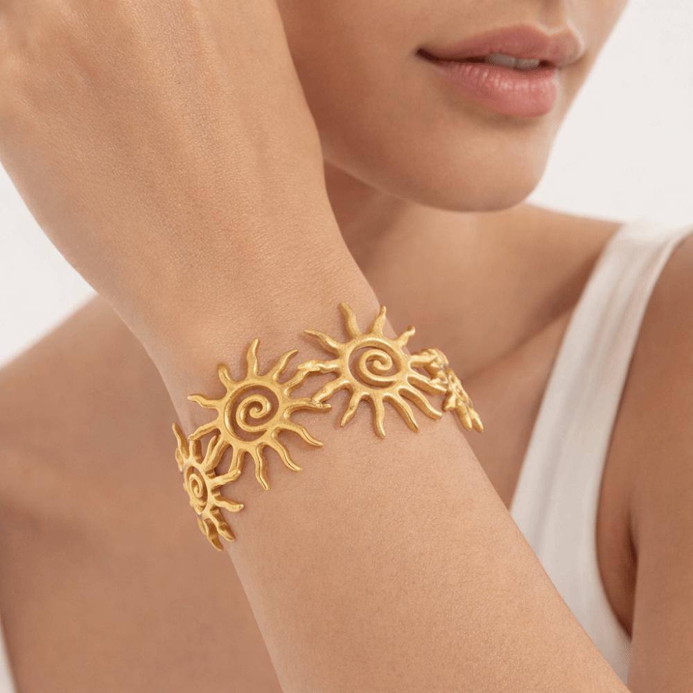 Bracelet spirale soleil couleur or style vintage, manchette élégante, jonc ouvert