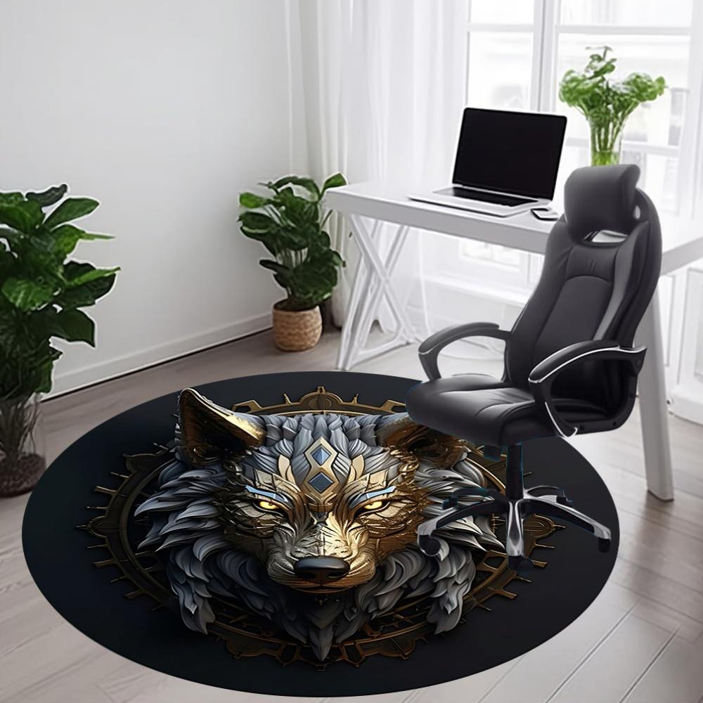 1pc Wolf Emblem Office Round Area Rug, Under Office Chairs Bedroom Living Room Home Decor, Room Deco