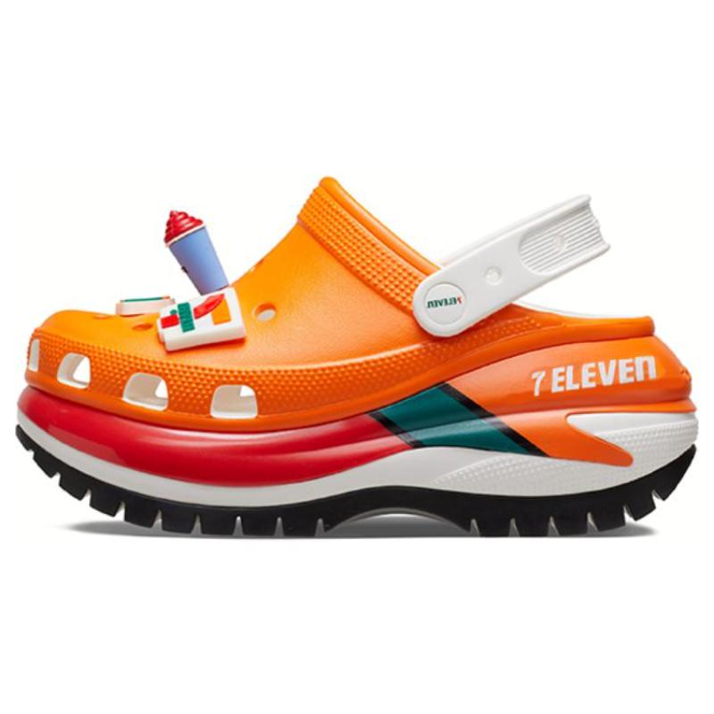 7-ELEVEN x Crocs Clogs Us Mega Crush EVA Sneaker Sandals Unisex Orange, Red and Green