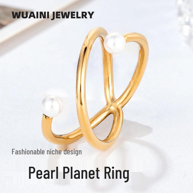 

Artistic Pearl Open Ring with Gentle Curves - Fashion Statement for Women Size 6