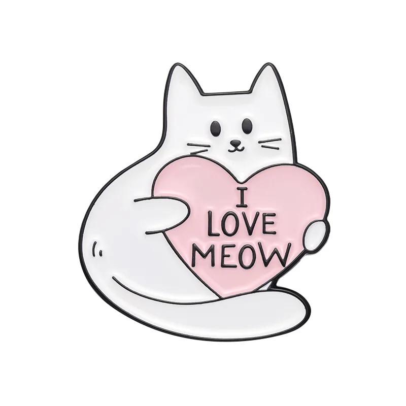 I Love Meow Enamel Pins Custom Oil Painting David Meowie Good Vibe Brooches Lapel Badges Cartoon Animal Fun Jewelry Gift Friends