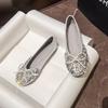 Fashion Luxury Designer Woman Rhinestone Flats Ballet Gold/Silver Bowtie Loafers Femmes Shallow Slip On Ballerinas Brides Wedding Shoes